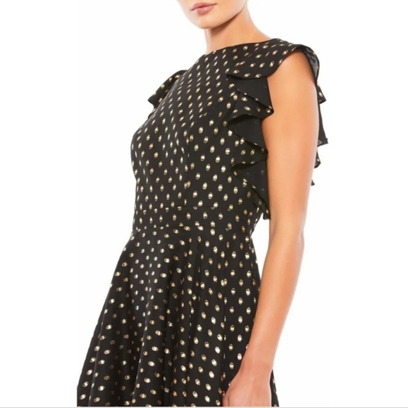 NWT IEENA for Mac Duggal Black & Gold Dot Tiered Ruffle Dress - 12 - Picture 4 of 16